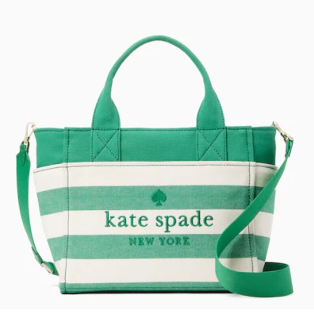 Kate Spade Jett Green Striped Canvas Tote Purse